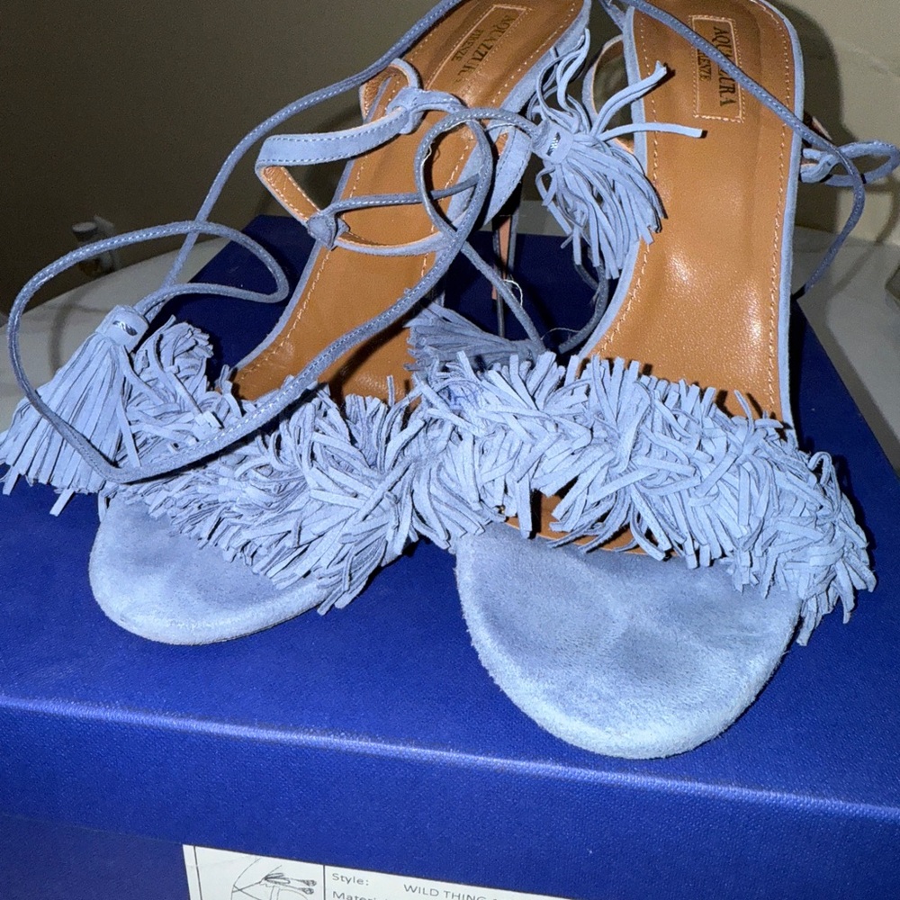 Aquazzura Blue Fringe Women's Sandals